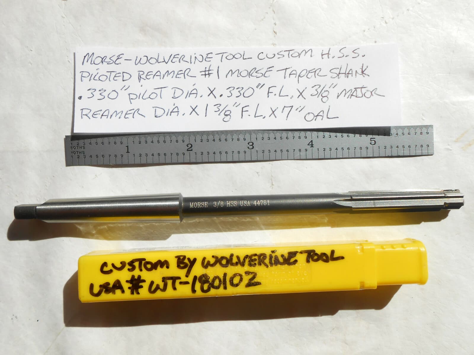 NEW MORSE+WOLVERINE USA CUSTOM H.S.S. .330" PILOT X 3/8" 6FL RH PILOTED REAMER 2