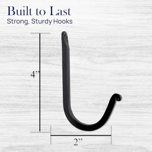  Single Prong Wrought Iron Hooks, Vintage Hand Forged Iron Classic Set Of 5 2