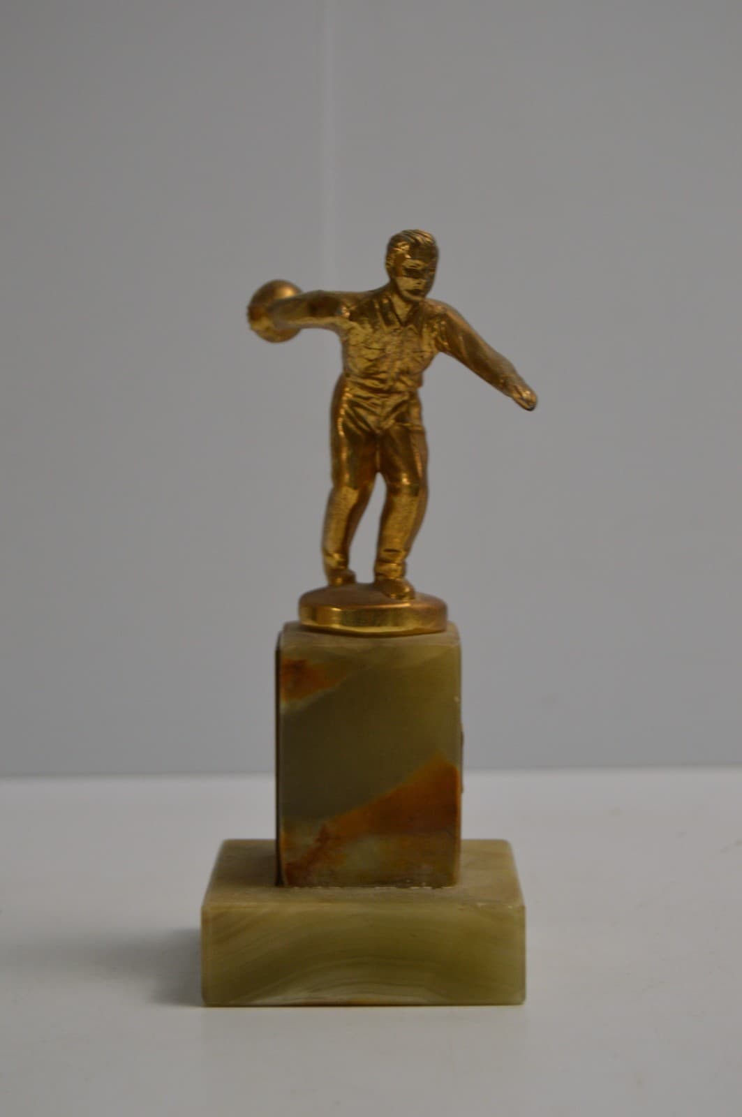 Vintage Bowling Trophy MCM Genuine Onyx Base Brass 1950's Commercial League