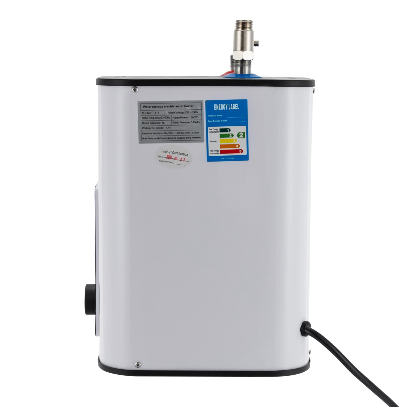 8L Electric Mini Tank Water Heater Rectangle Instant Hot Water Heater 1500W 5