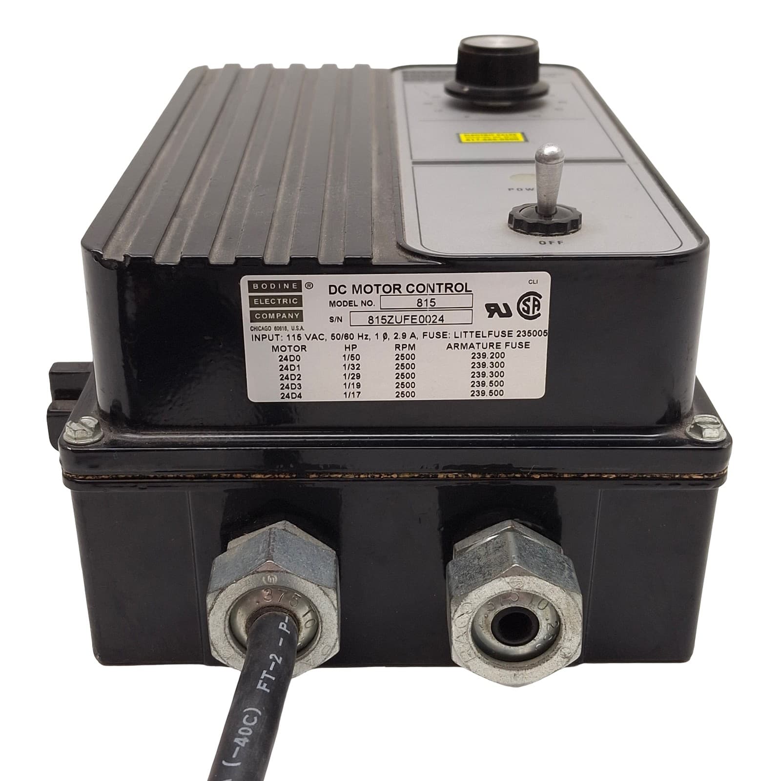 Bodine Electric 815 DC Motor Control, 1/17HP, 115VAC Input, 0-130VDC Output 4