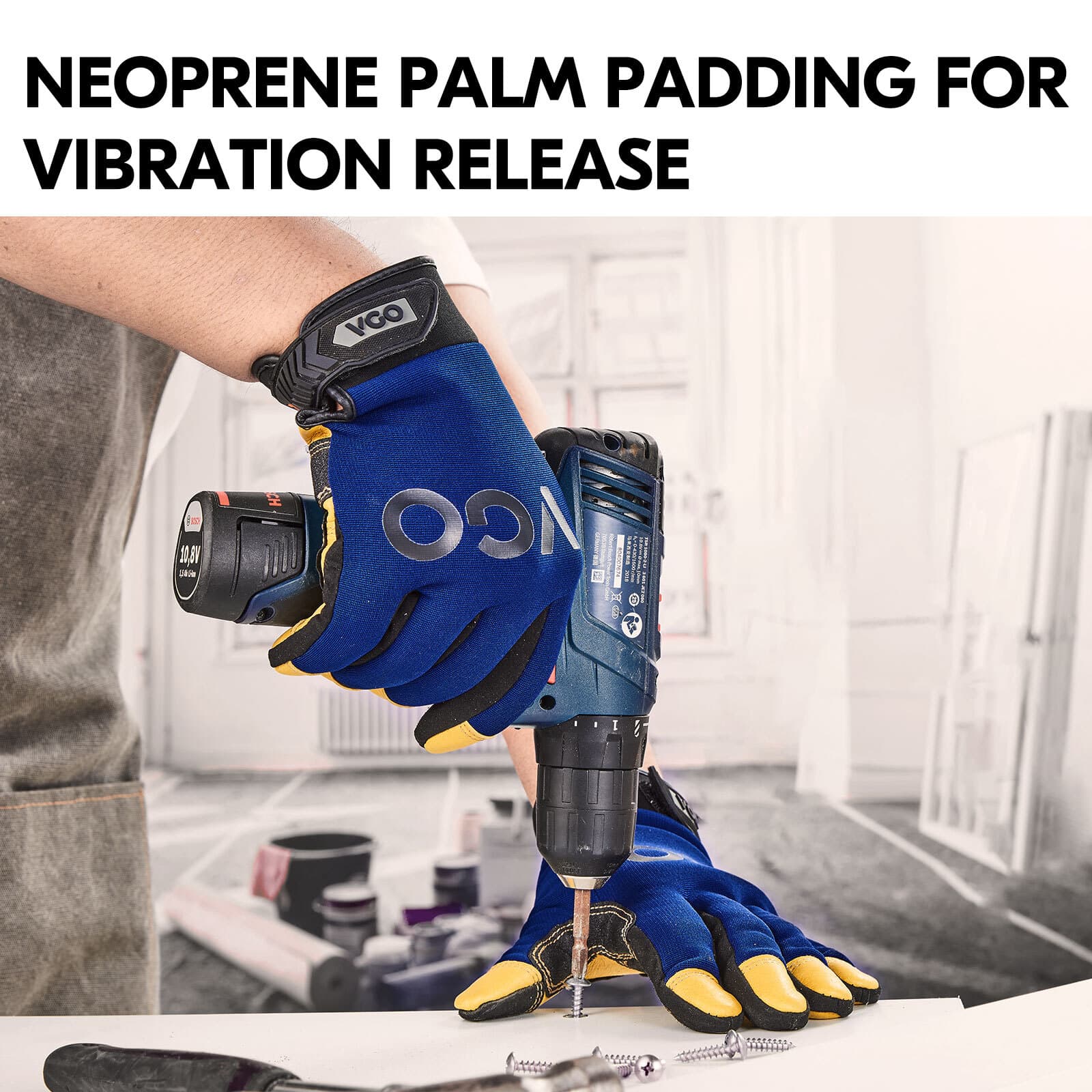 Vgo 1 Pair Pig Leather Mechanics Work Gloves,Anti-Vibration, Rigger (PA7726) 5