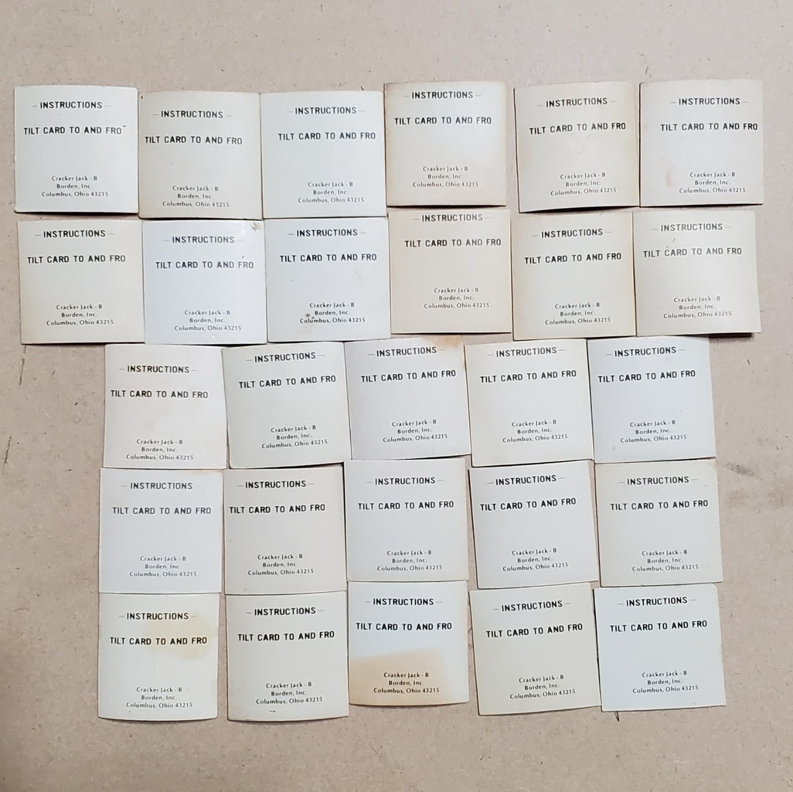 1974 "To And Fro" Lenticulars (27 diff.) CRACKER JACK PRIZES Z-1391 No Series # 2