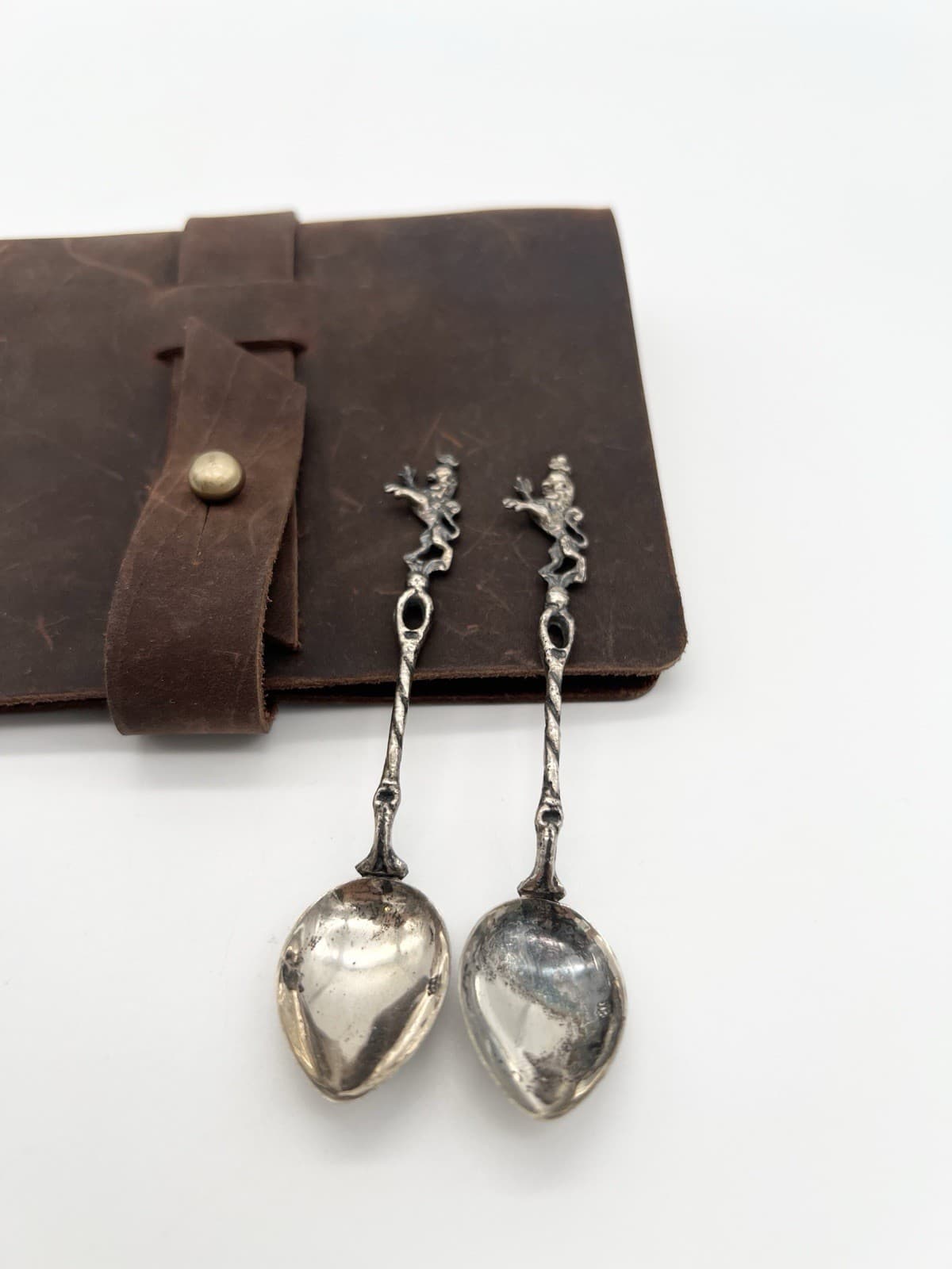 Vintage Set of 2 Silver Souvenir Demitasse Spoons Heraldic Griffin Finials 4