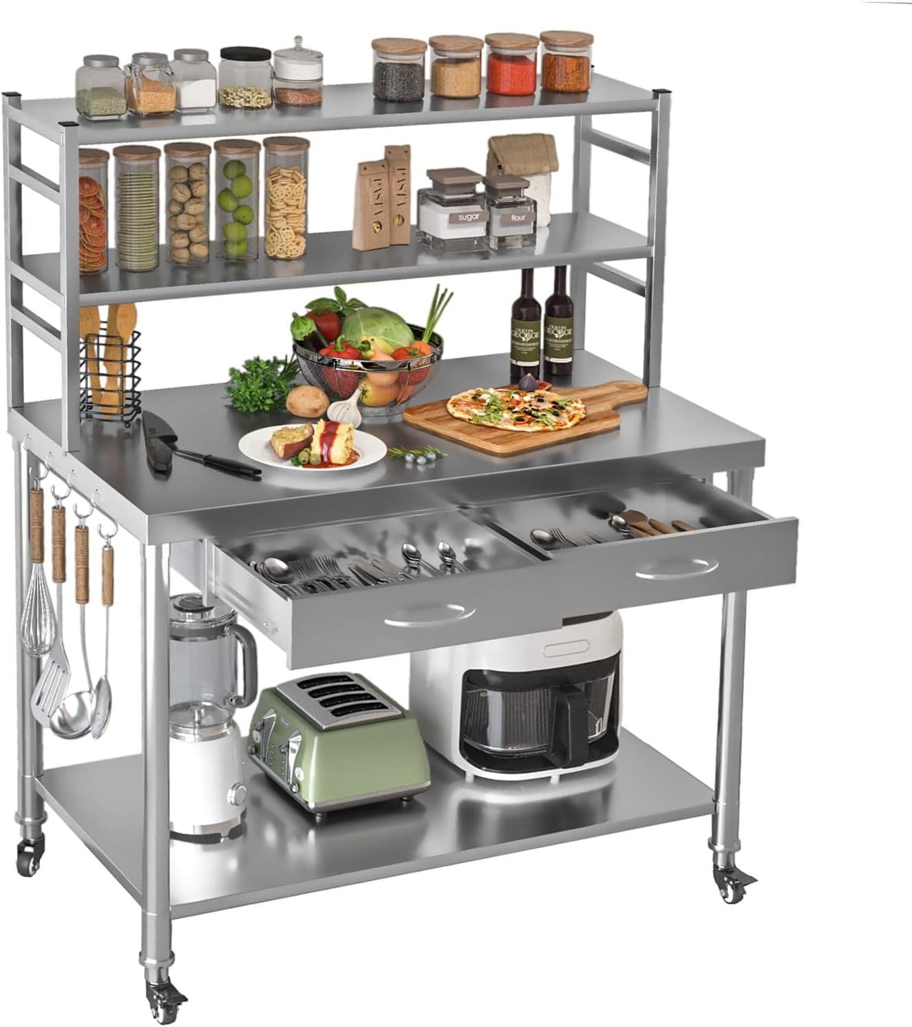 Stainless Steel Table with Shelves and Drawer Prep Table Work Tables Workbench 2