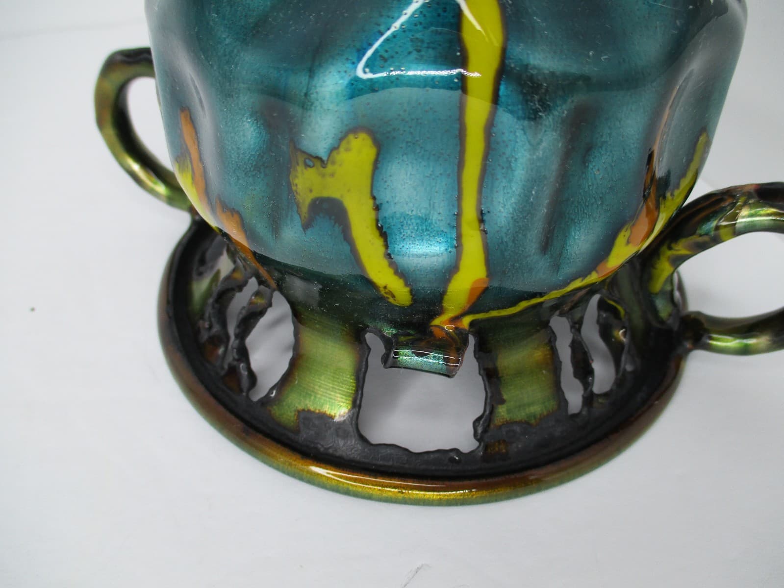 Laurana Rame D' Arte Enamel Copper 1970's Handled Vase Italy 3