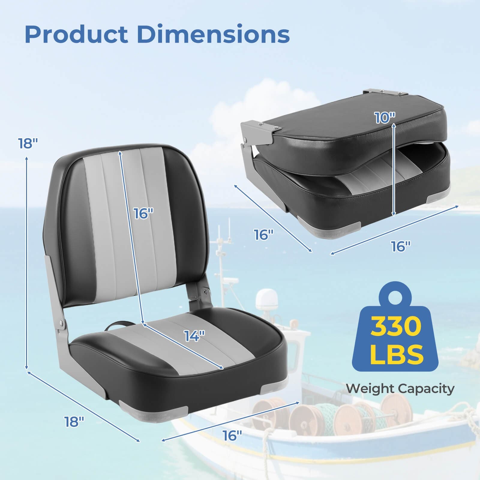 2-Pack Folding Boat Seats w/ Thick Sponge Padding Fixing Bolts Hinges 2