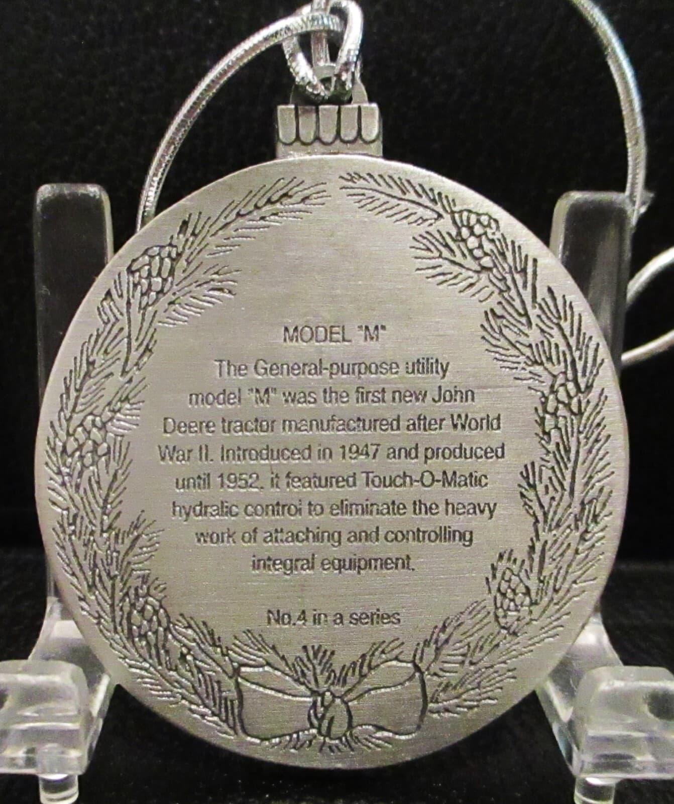 *John Deere M Tractor 1999 Hand Painted Pewter Christmas Ornament 4th Church jd 3