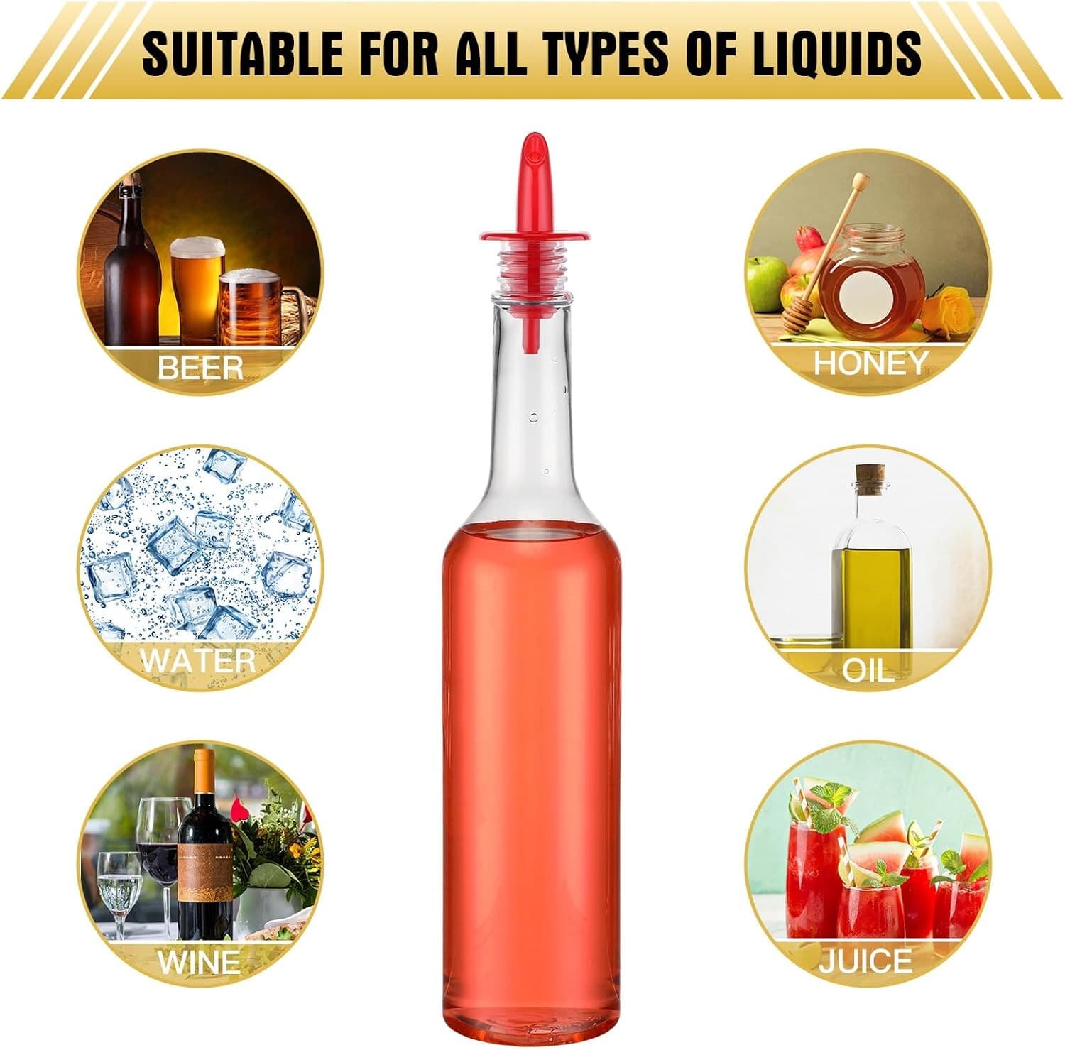 Tioncy 10 Sets 15oz Plastic Liquor Bottles with Pourers and Caps Red 6