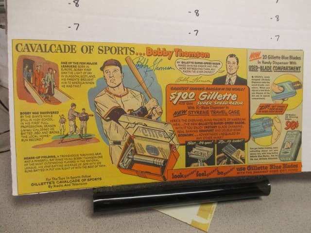 newspaper ad premium 1950s BOBBY THOMSON baseball AUTOGRAPH NY GIANTS Gillette