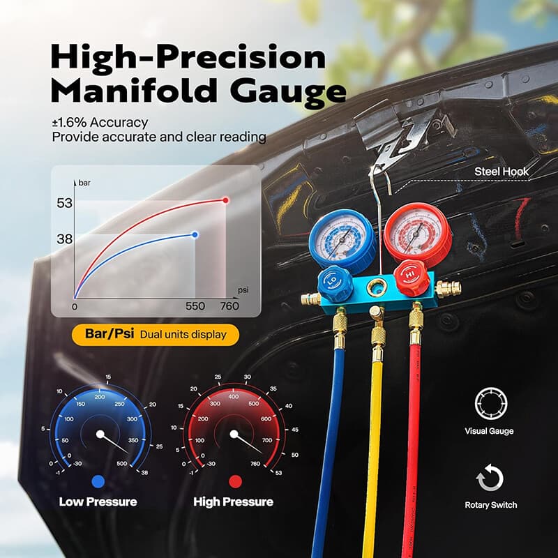 1/3 HP 4 CFM Vacuum Pump HVAC Refrigeration AC Manifold Gauge for R134a R12 R22 5