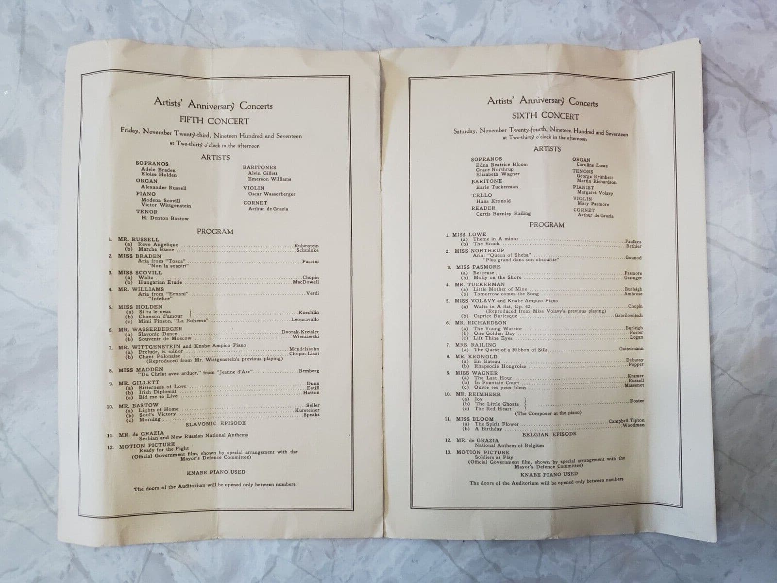 WANAMAKER AUDITORIUM NYC Artists Anniversary Concerts Program Broadway 1917 5