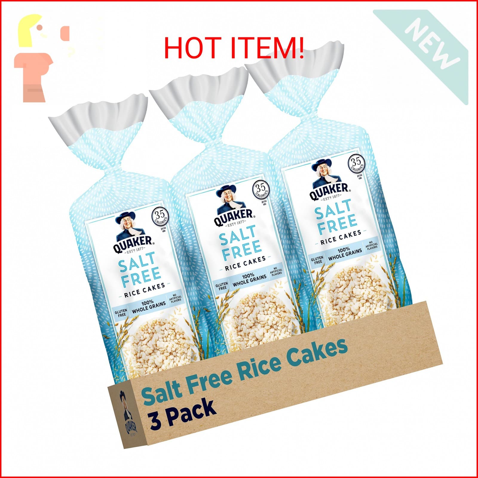 Quaker Large Rice Cakes, Salt Free, 8.53 Ounce (Pack of 3)