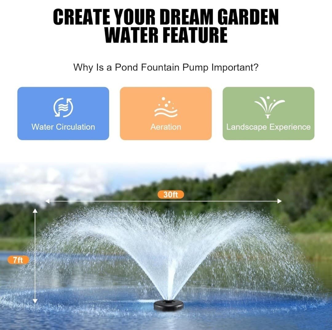 Pond Fountain Aerator 750W 1HP 15000 GPH Floating Aerating Pump 100Ft Power Cord 3