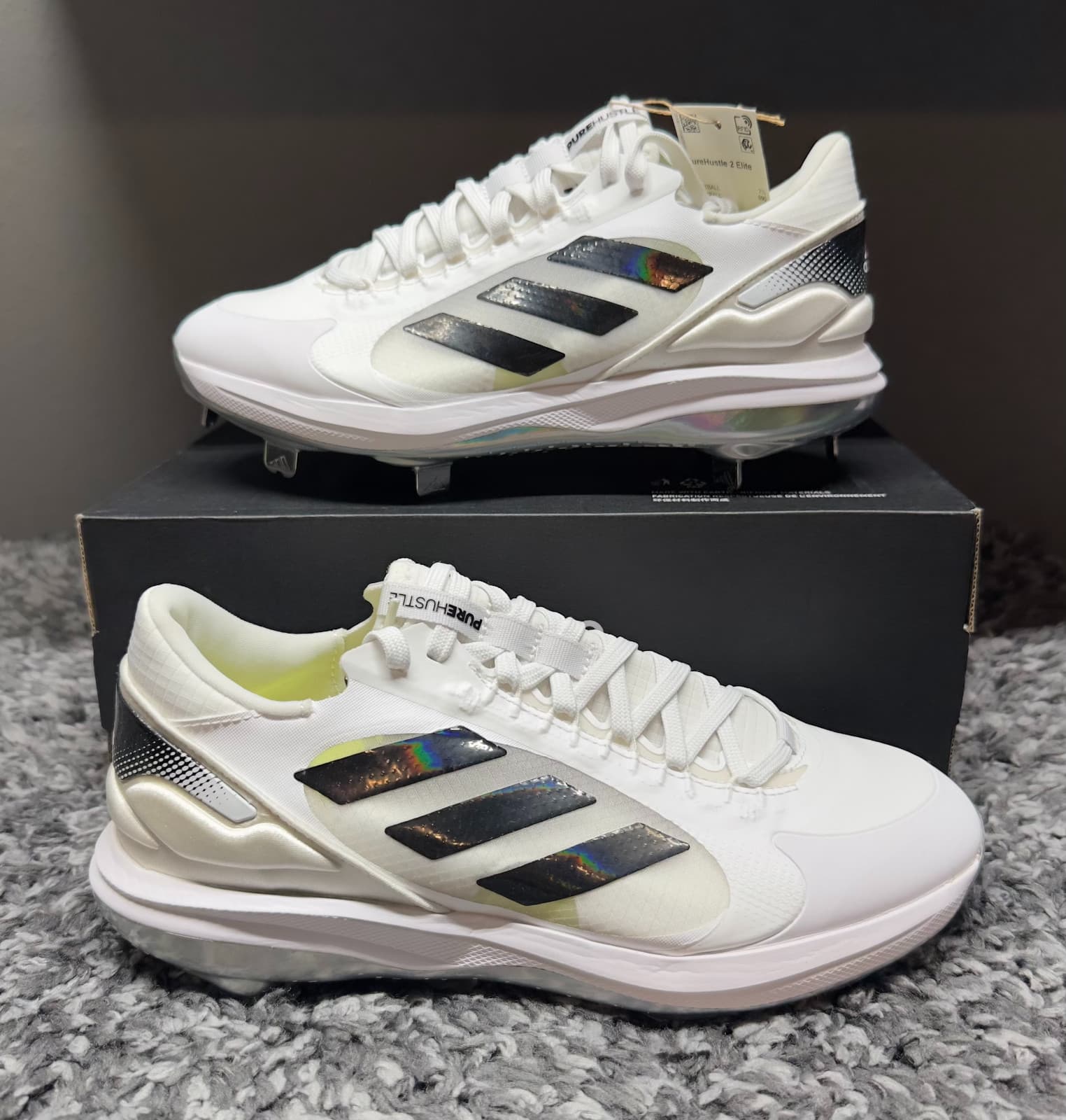 Adidas Softball Cleats Womens Size 9 White PureHustle 2 Elite Metal Spike