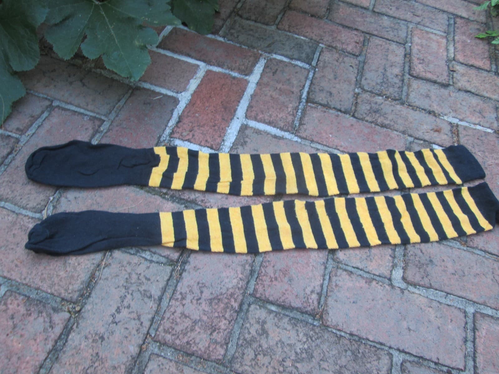 REENACTOR COLONIAL REV WAR 18-19TH C STOCKING STRIPED YELLOW BLACK COTTON PIRATE