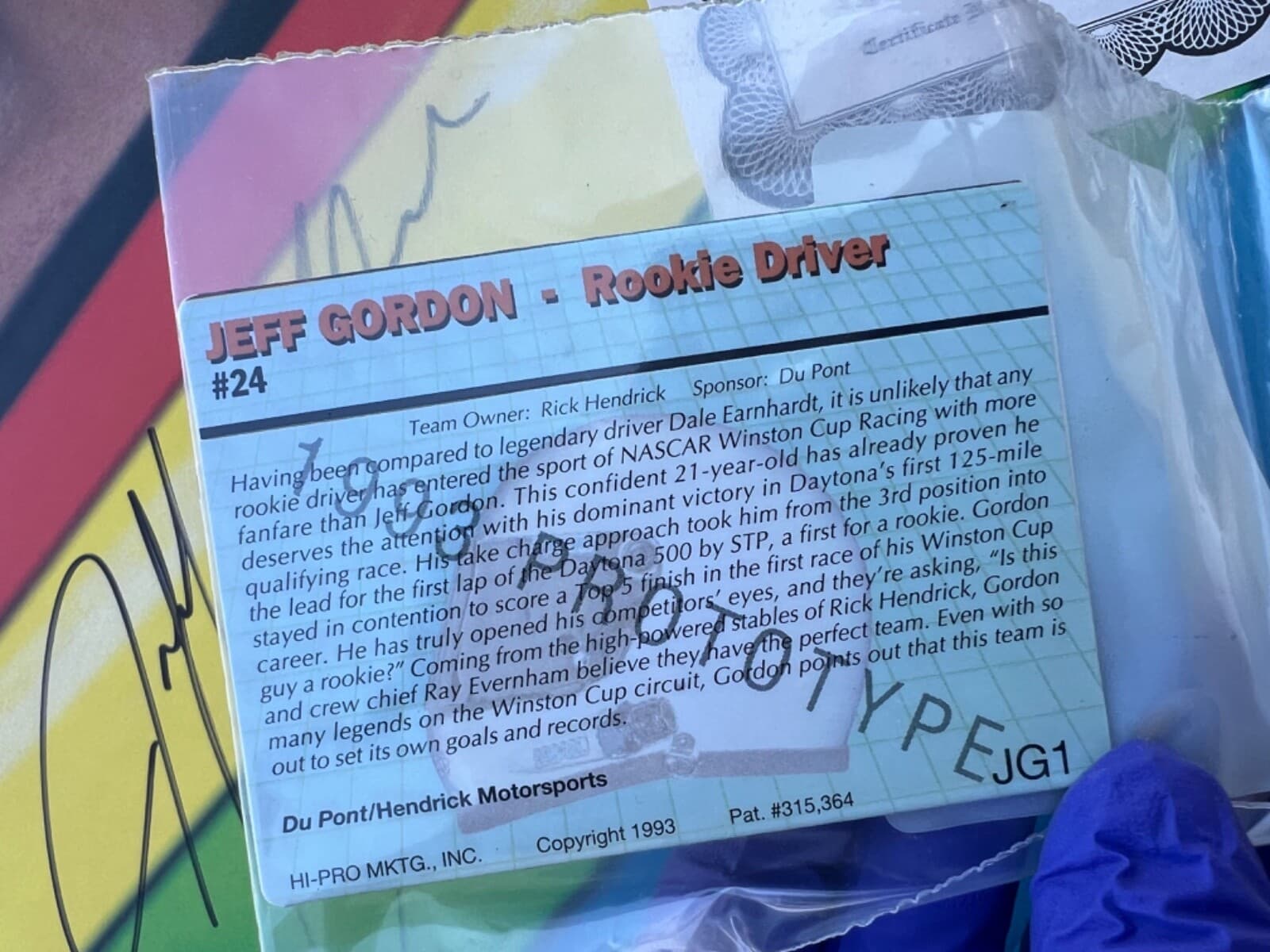 Vintage Autograph 1993 Jeff Gordon #24 Cardboard Poster Display w/ Rookie Card 5