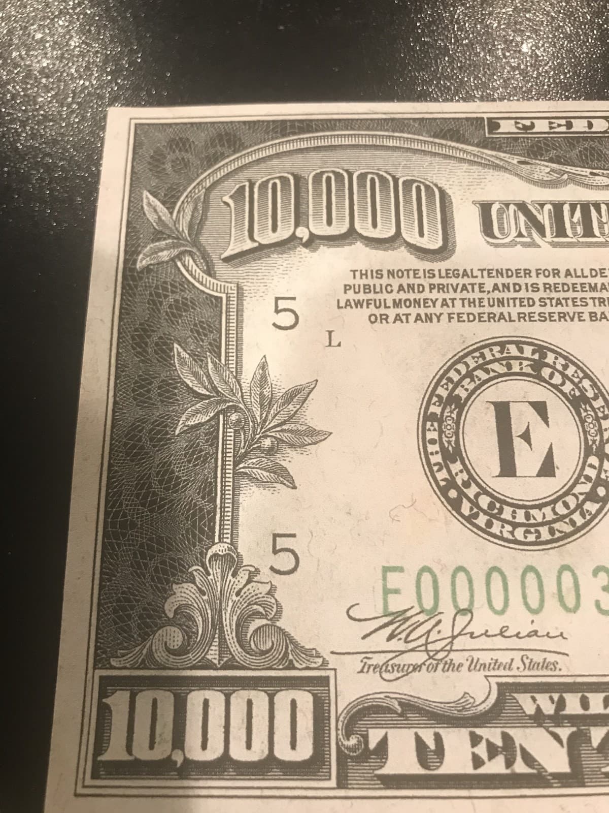 Reproduction 1934 $10,000 Bill Federal Reserve Note Copy USA Read Description! 6