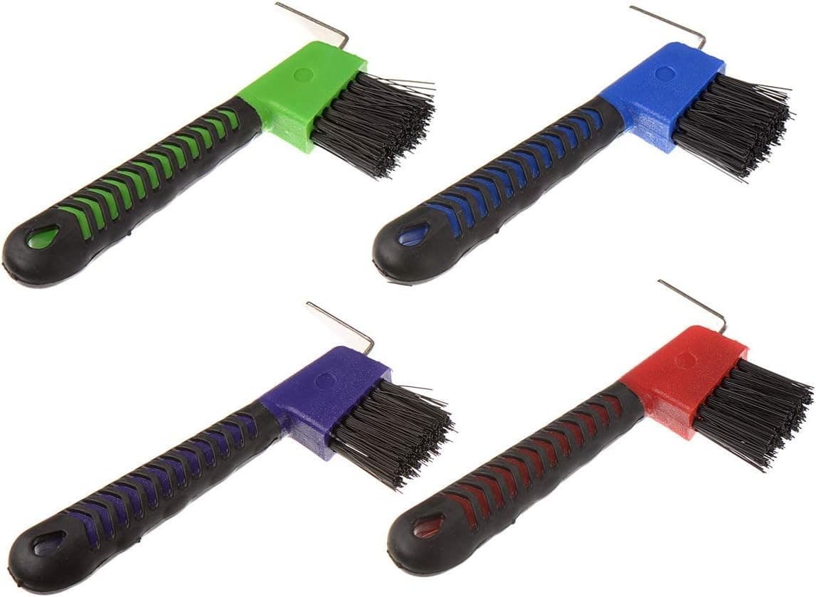 Durable 4pc Hoof Pick Brush Set with Rubber Grip - Remove Mud Effortlessly 3