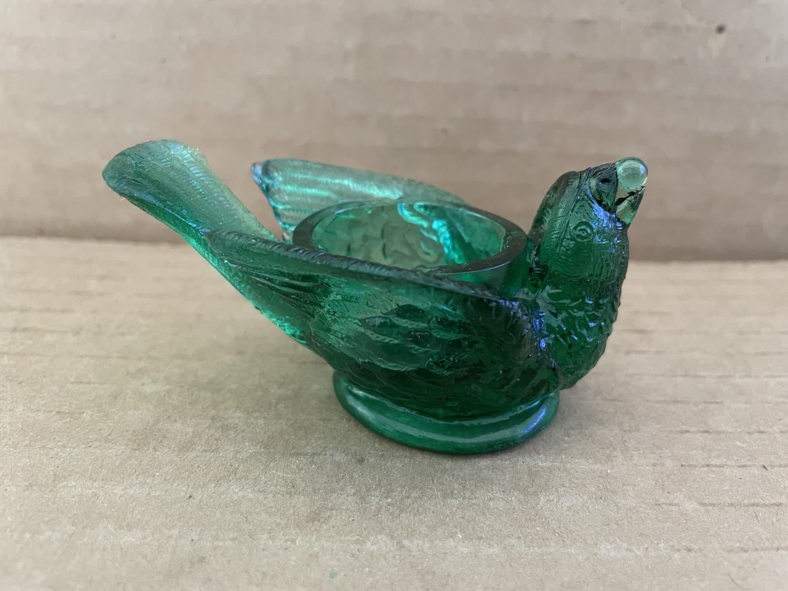 Vintage DEGENHART GLASS Bird Open Salt Cellar Dip GREEN 3