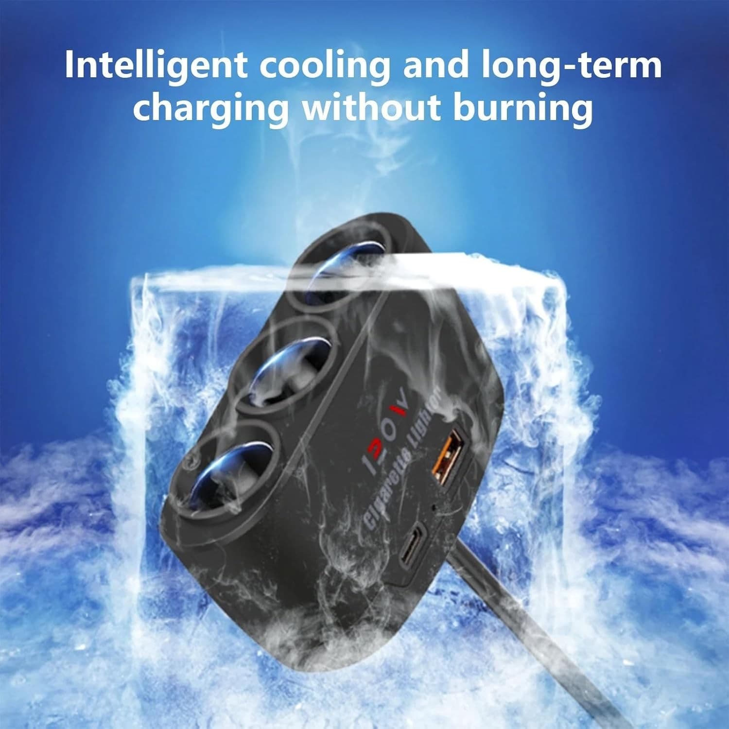 5 in1 Car Cigarette Lighter Splitter Adapter Car Charger 23.6In Cable 24V/ 12V 3