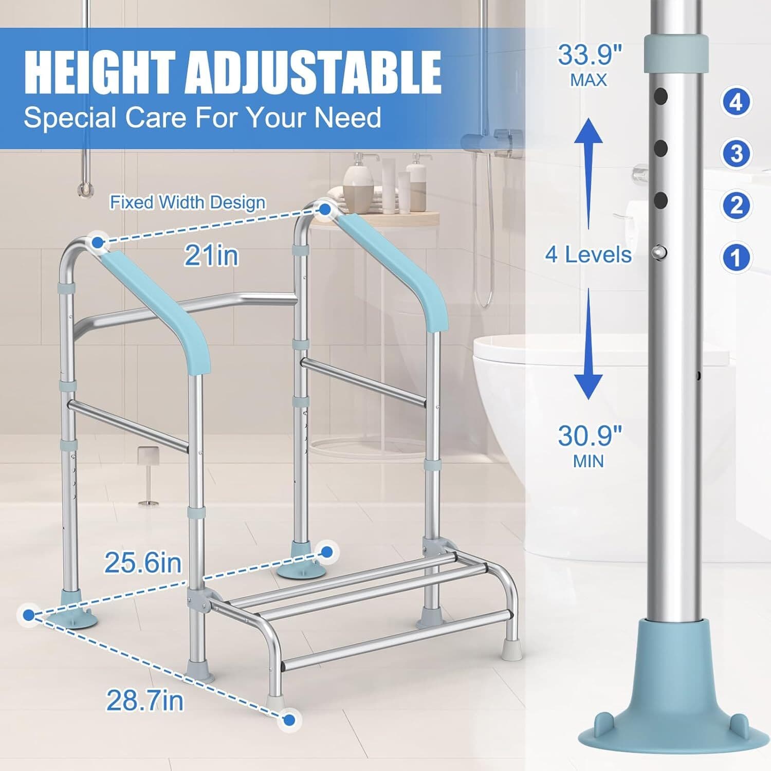 Upgraded Toilet Safety Rail with Foot Rest Height Adjustable Toilet Safety Frame 4
