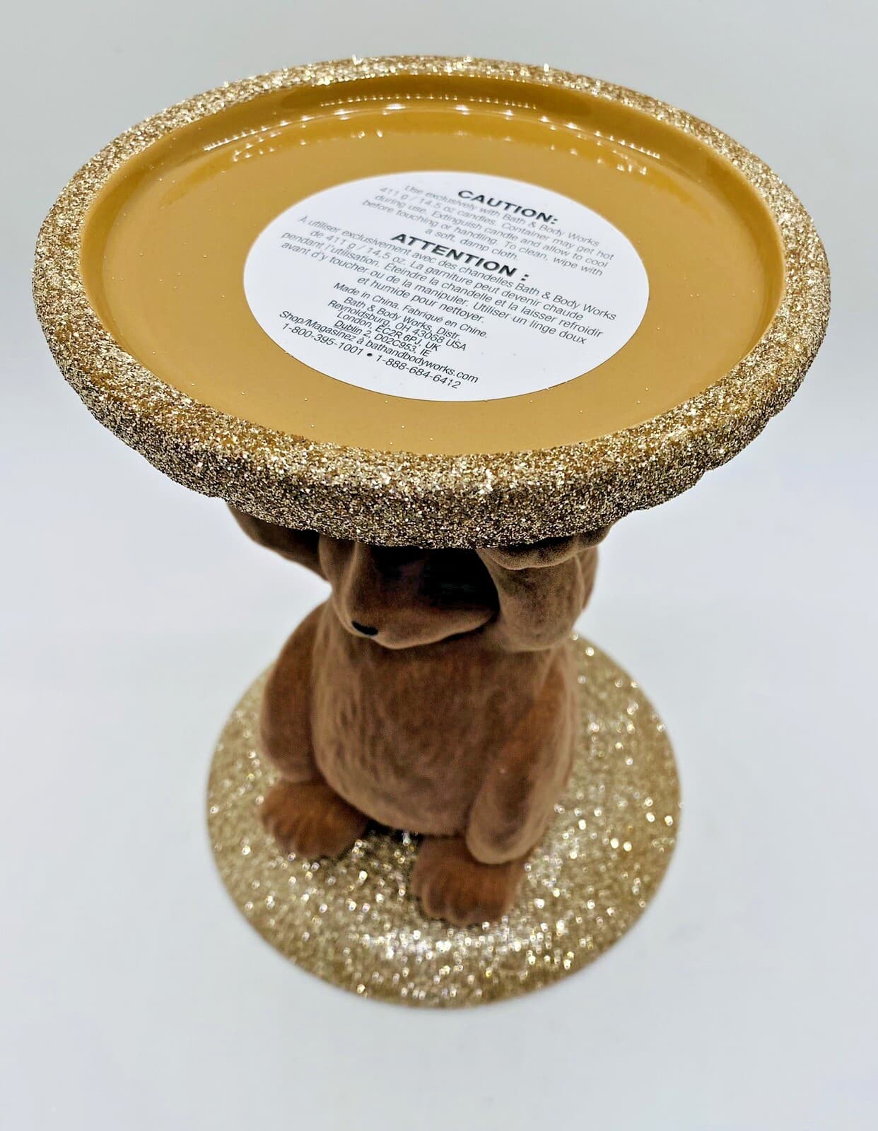 NEW Bath & Body Works FLOCKED SQUIRREL 3-Wick Candle Holder GLITTER PEDESTAL NIB 5