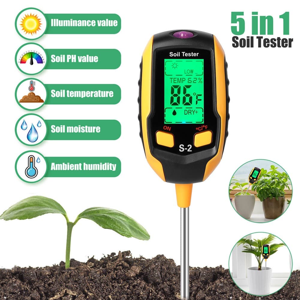 Digital PH Soil Tester LCD Moisture Plant Water Temperature Humidity Test Meter