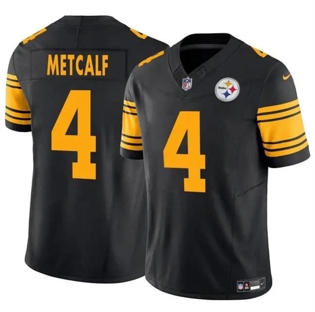 NWT Youth's Steelers DK #4 Metcalf Stitched Jersey Black/White/Black Rush/Gold