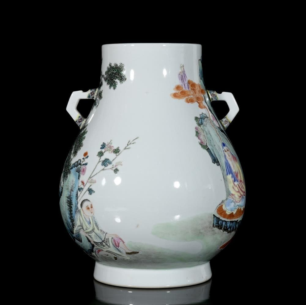 29CM Yongzheng Signed Old Chinese Colour Enamel Zun Vase W/luohan Buddha U1361 3