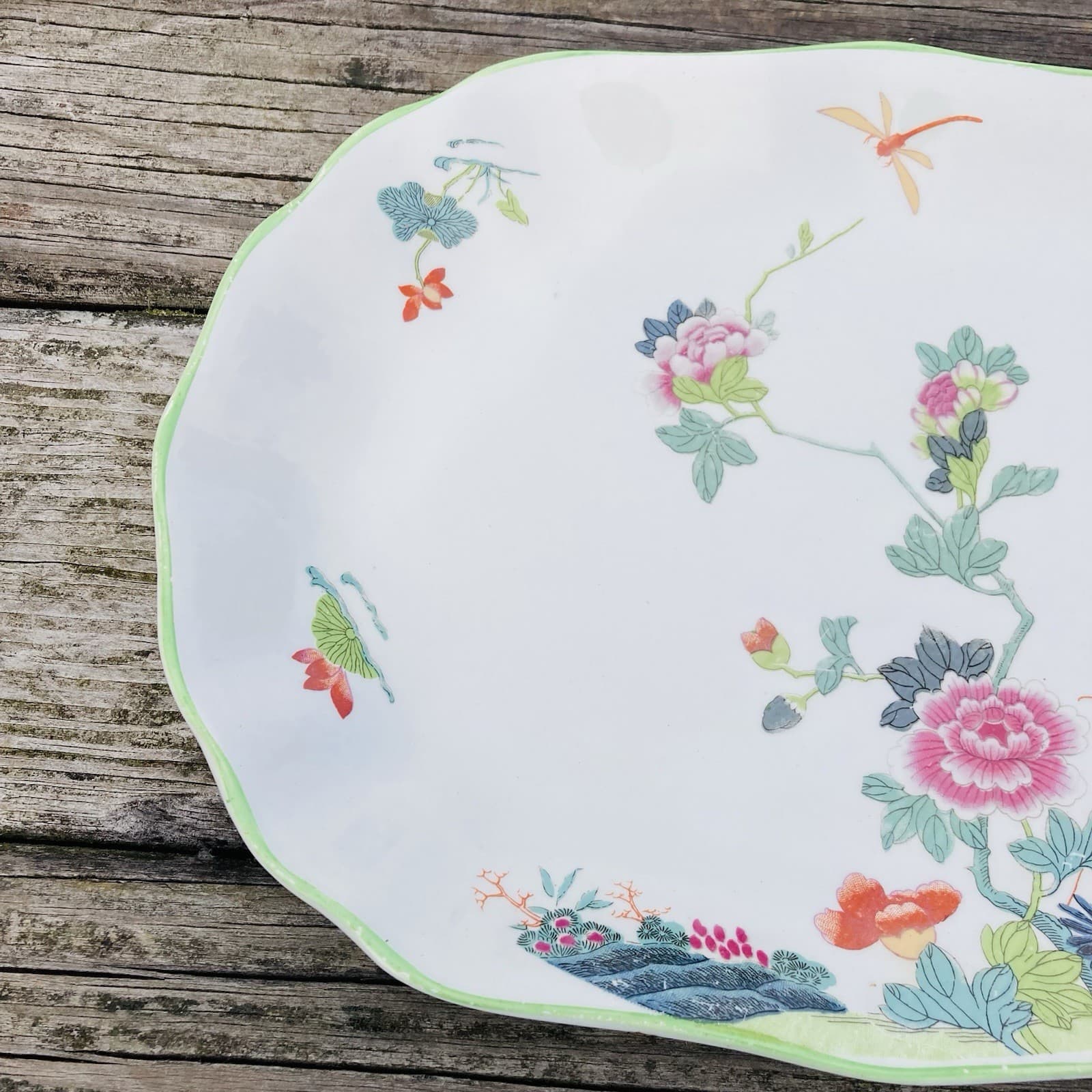 Wood And Sons LTD England Serving Platter Rose Floral With Dragon Fly Orient Des 4