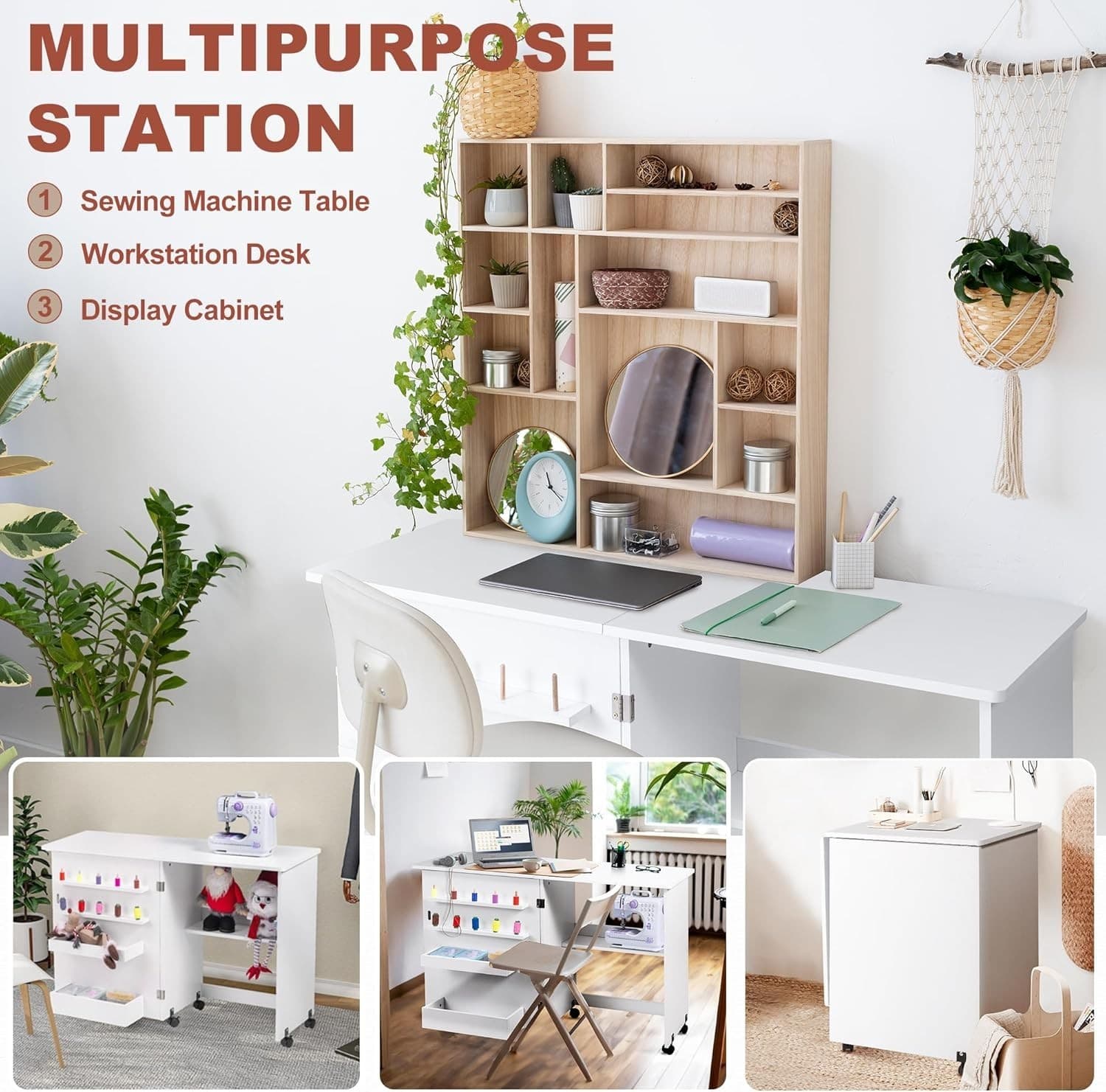 Multipurpose Sewing Machine Table - Space-Saving with Wheels and Magnetic Locks 6