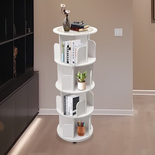 4 Tier White 360° Revolving Bookcase Round Display Book Shelf Rotating Bookshelf 2