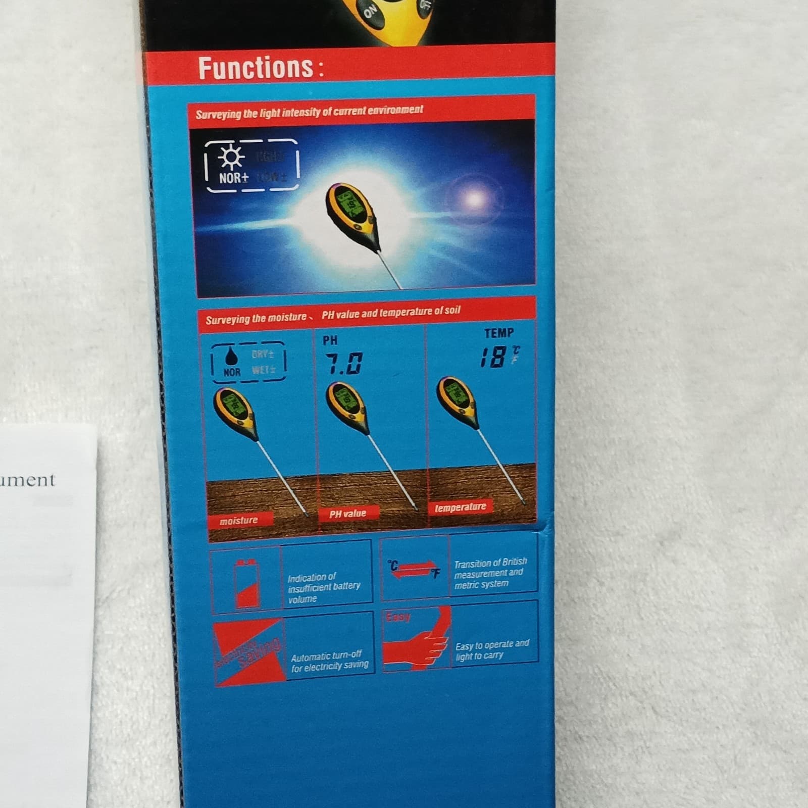 4 In 1 LCD Digital Soil Survey PH Water Moisture Temperature Sunlight Plant Test 5