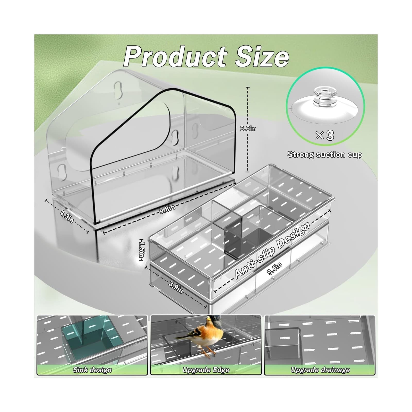 Clear Window Bird Feeder with 3 Strong Suction Cups and Detachable ... Fast Ship 6