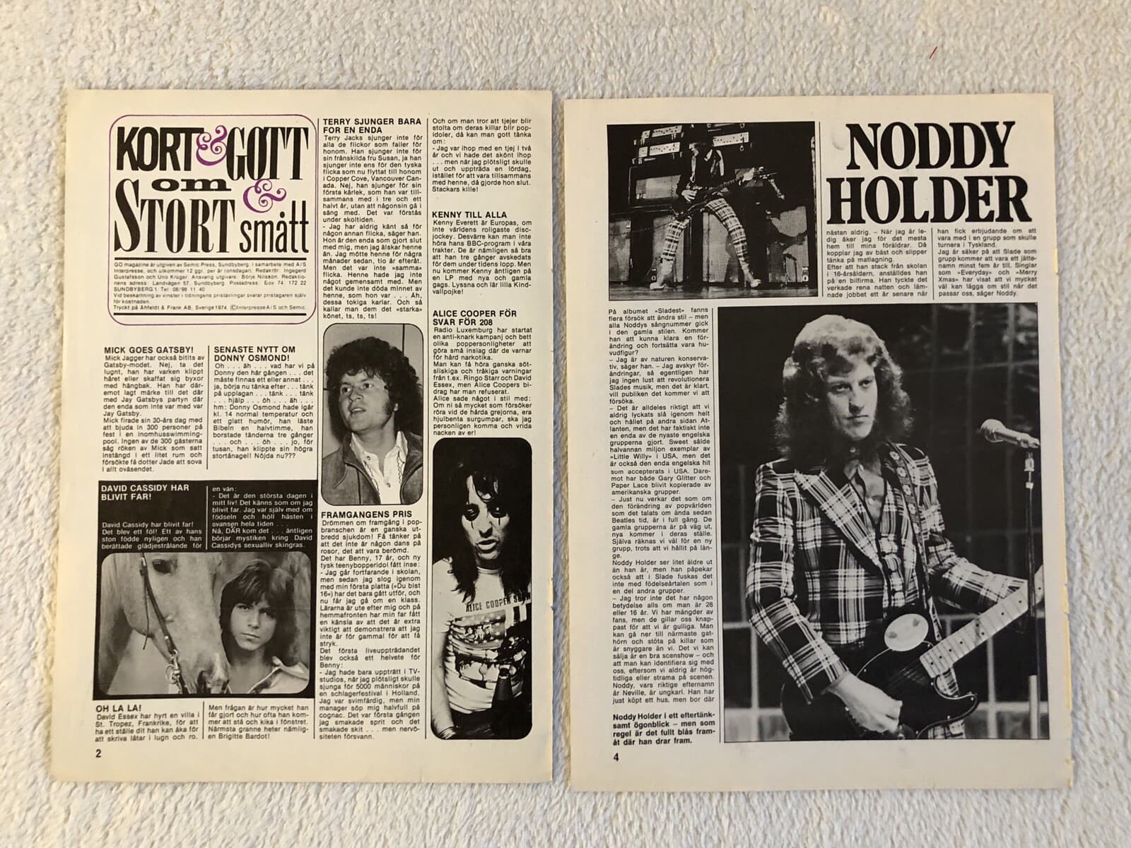 SLADE 1974 Clipping Swedish Poster Magazine GO 1970s Rare Vintage 5