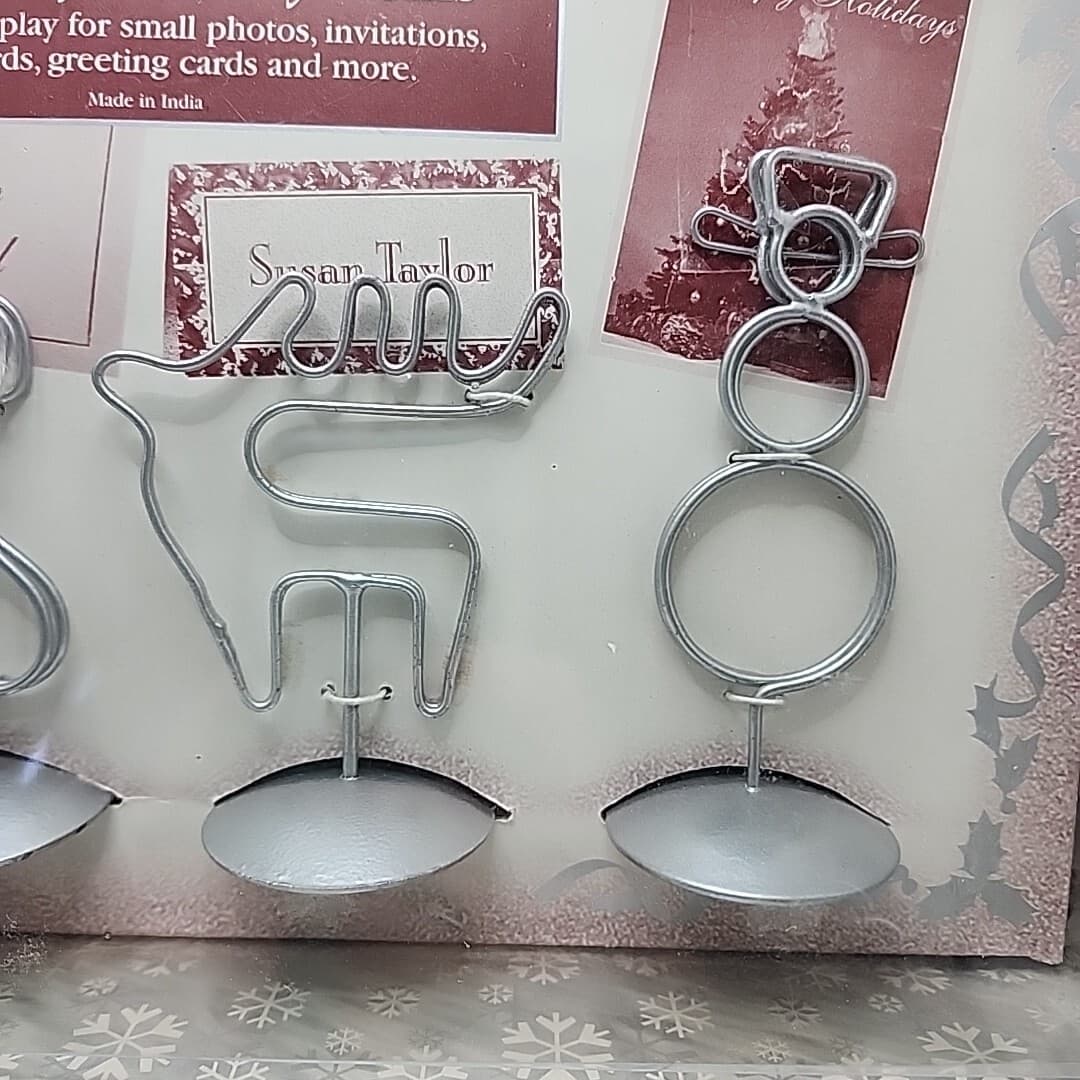 Set Of 4 Holiday Memory Placecard Holders Christmas Tree Stocking Santa Reindeer 3