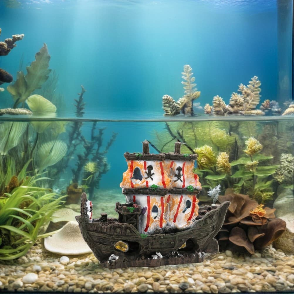  Fish Tank Shipwreck Aquarium Sunken Boat Shrimp Hideout Cave Underwater Shelter 3