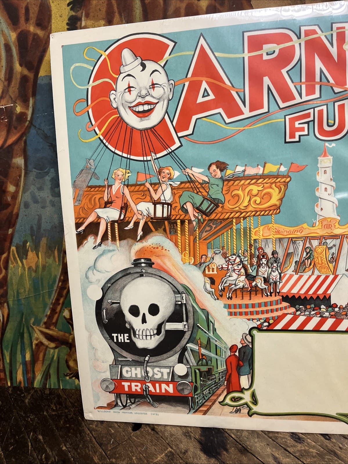 VINTAGE C. 1930 CARNIVAL & FUN FAIR POSTER SIGN DEATH RIDERS SIDESHOW CIRCUS HTF 2