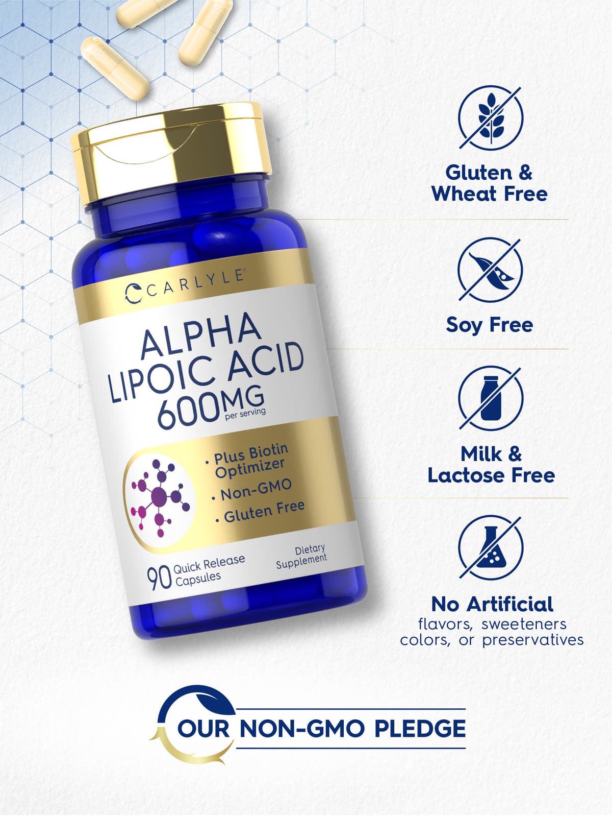 Alpha Lipoic Acid 600mg | Plus Biotin Optimizer | 90 Capsules | by Carlyle 4