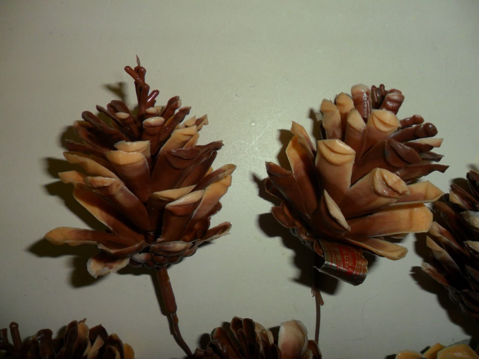 6 Vintage Plastic  Brown & Tan Pine Cone on a 6" wire Hong Kong 2
