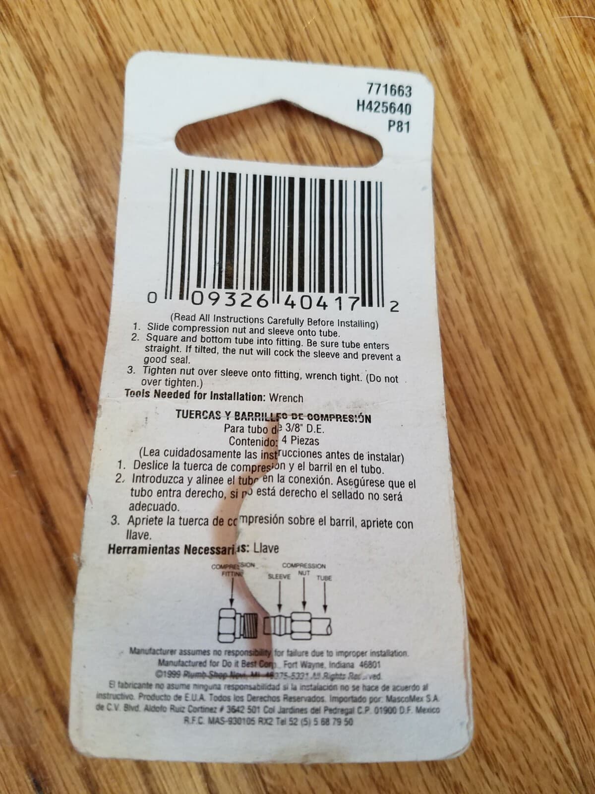 COMPRESSION NUTS & SLEEVES for 3/8" O.D. Tube Do It 425640 NEW! 5