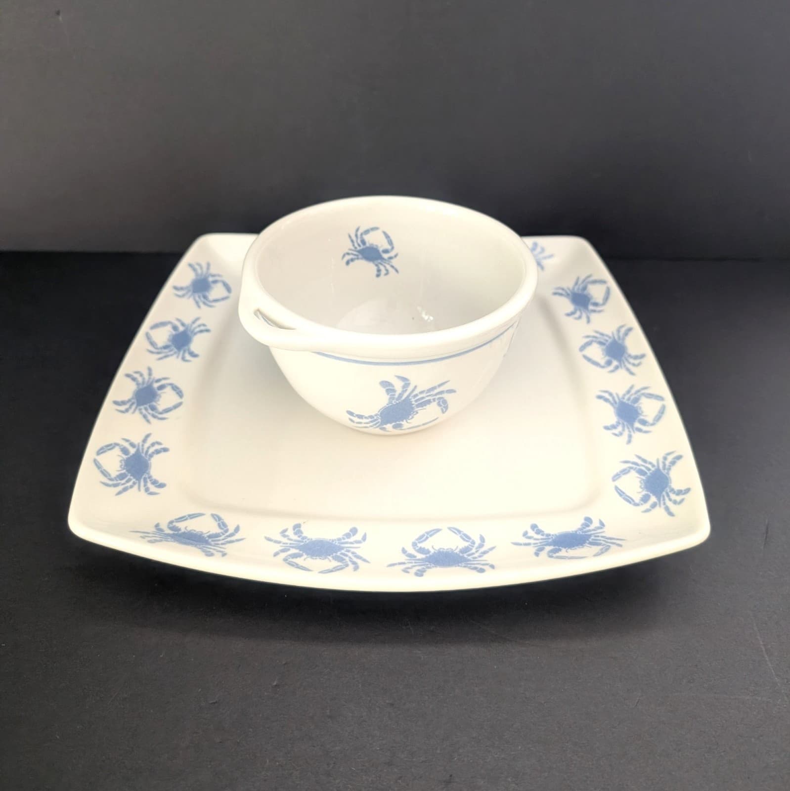 Gemware USA Blue Crab Ceramic Serving Platter & Bowl Coastal Beach House