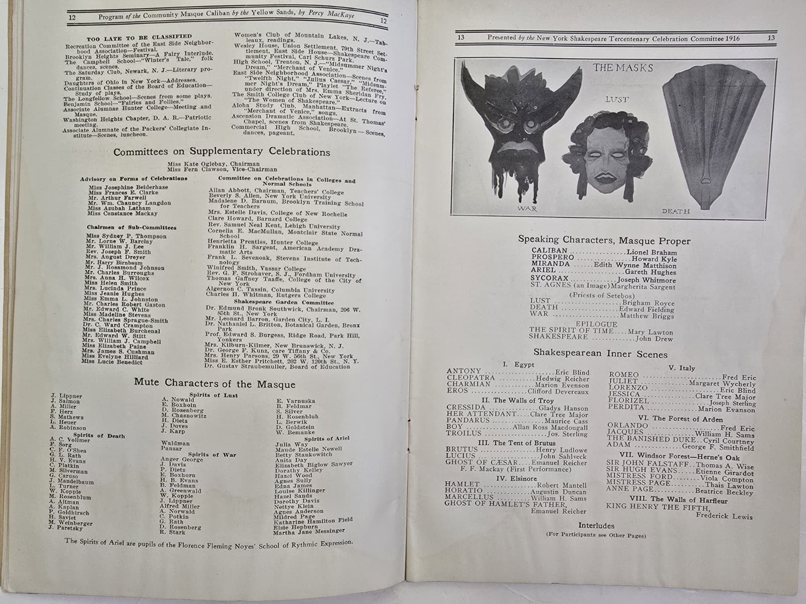 1916 Antique CALIBAN Program NYC Shakespeare Tercentenary Celebration ILLUST SC 4