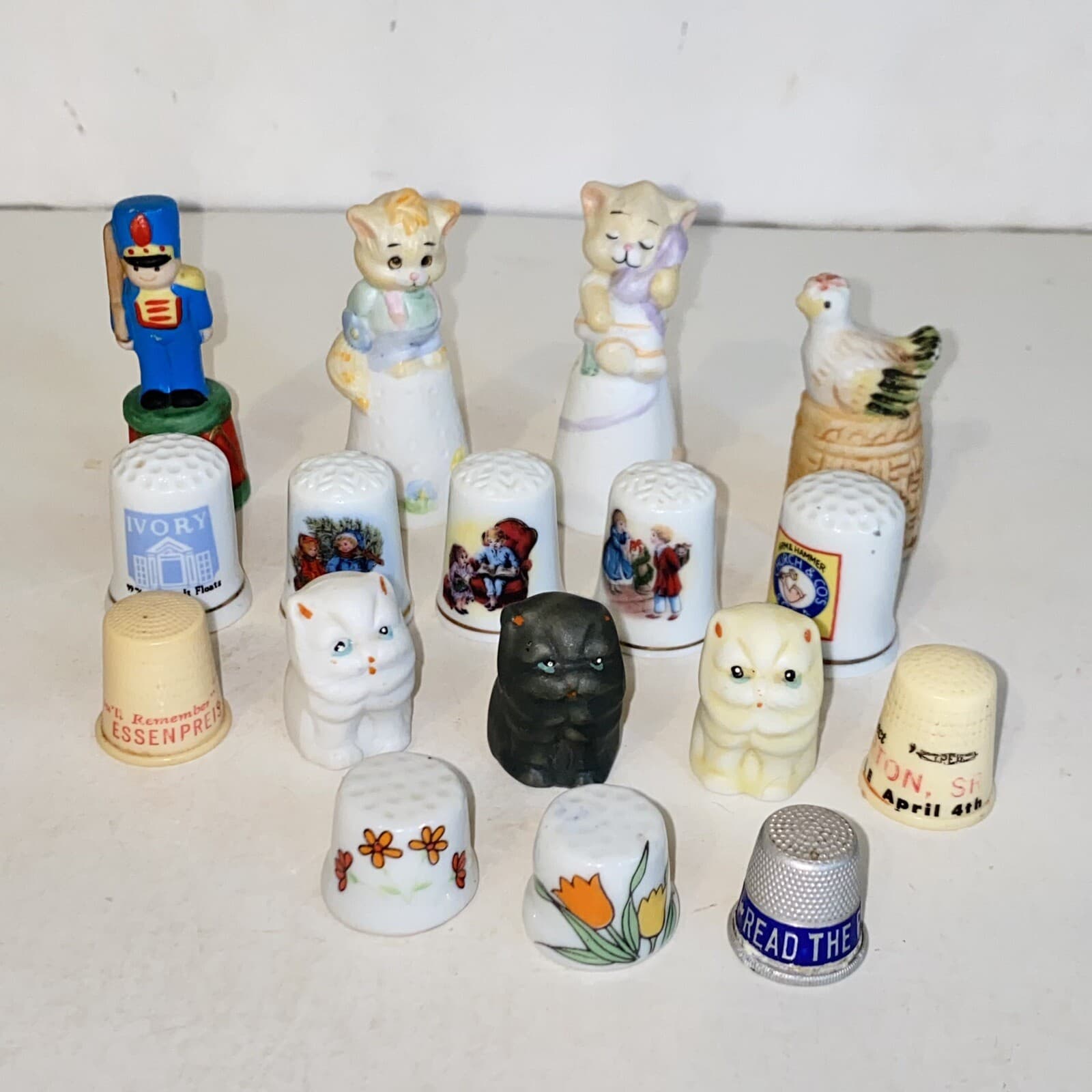 Vintage Mixed Lot of 17 Thimbles Advertising Figural Celluloid Metal Porcelain 2