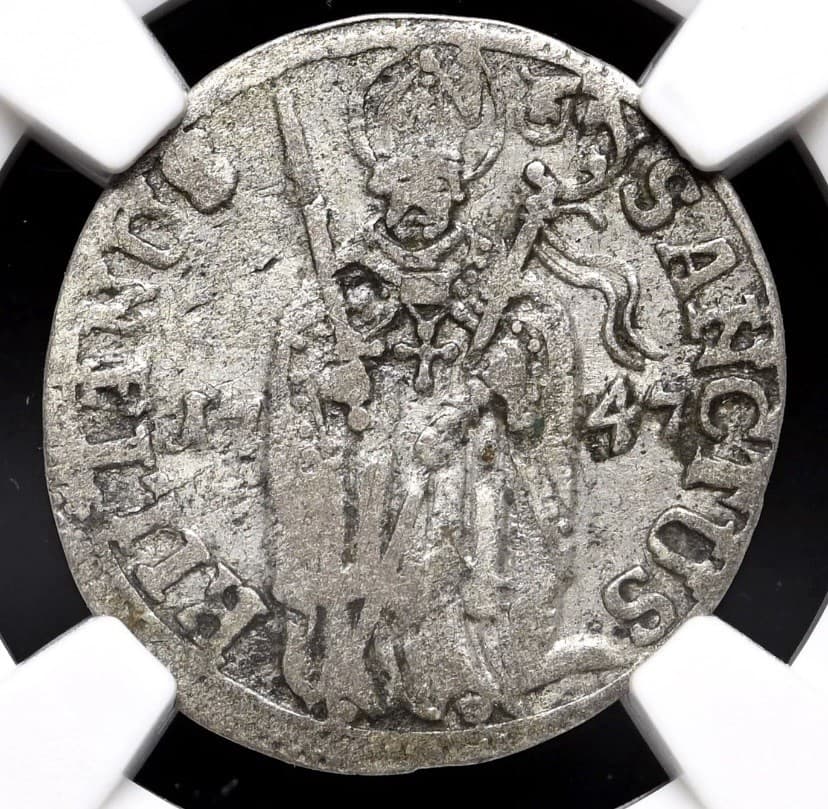 GERMANY 1747 AD Wurzburg. Silver Schilling 1S Medieval Bishop Rare Coin NGC VF30 2