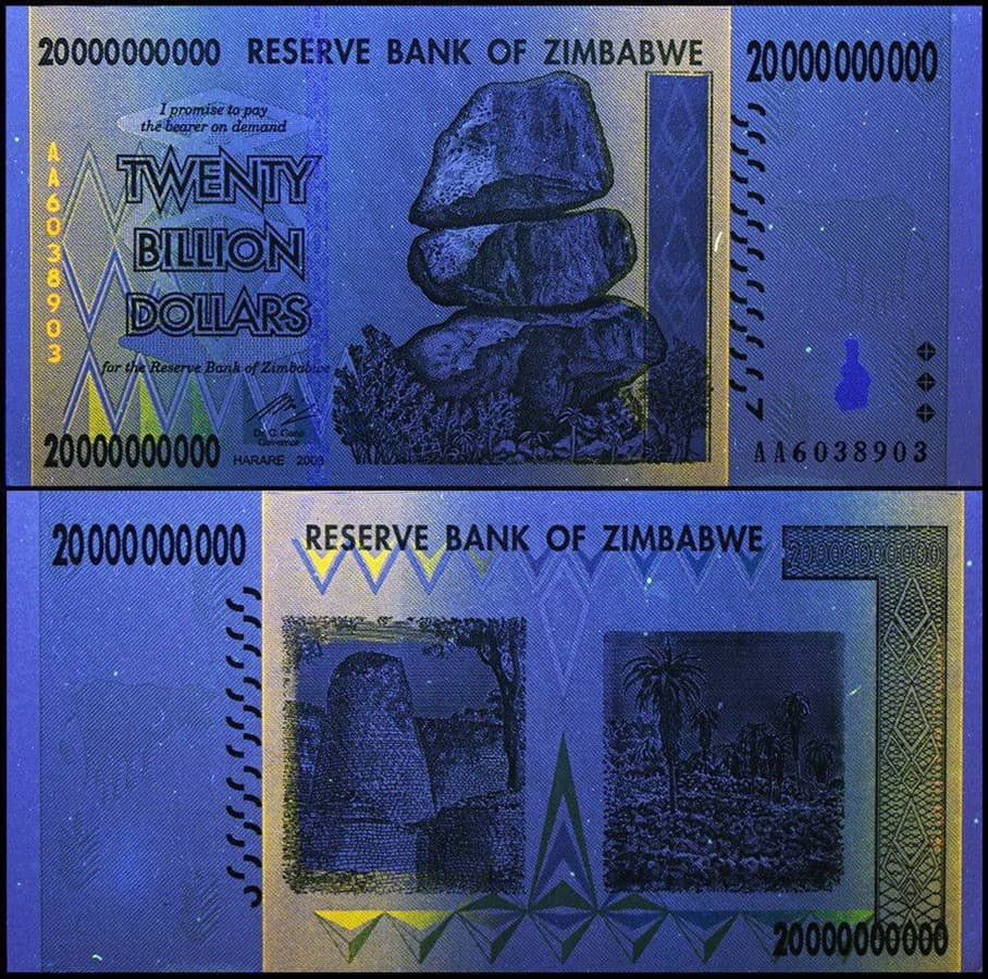 Zimbabwe 20 Billion Dollars, 2008, P-86, Used 2