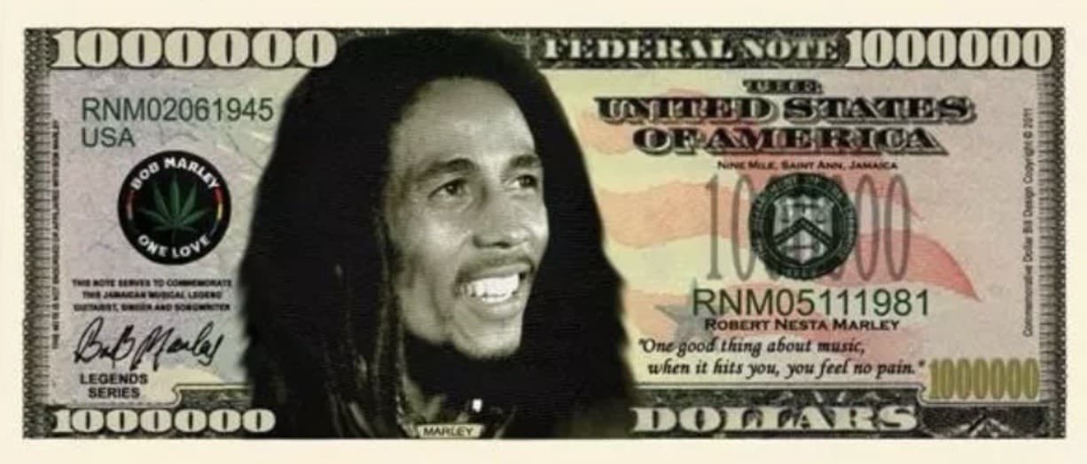 ✅ Pack of 25 Bob Marley Reggae Music 1 Million Dollars Collectible Novelty Money 2