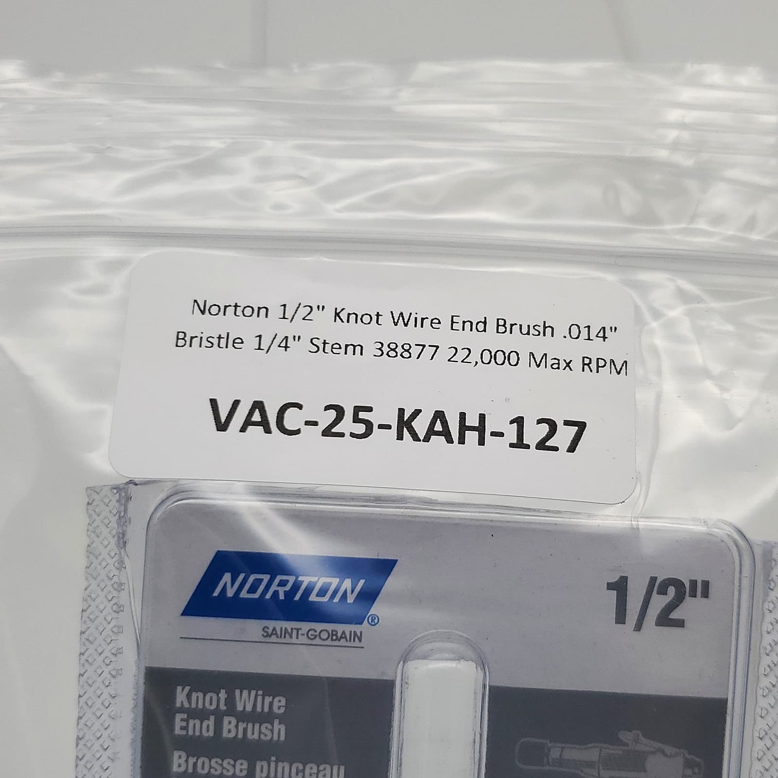 Norton 1/2" Knot Wire End Brush .014" Bristle 1/4" Stem 38877 22,000 Max RPM 6