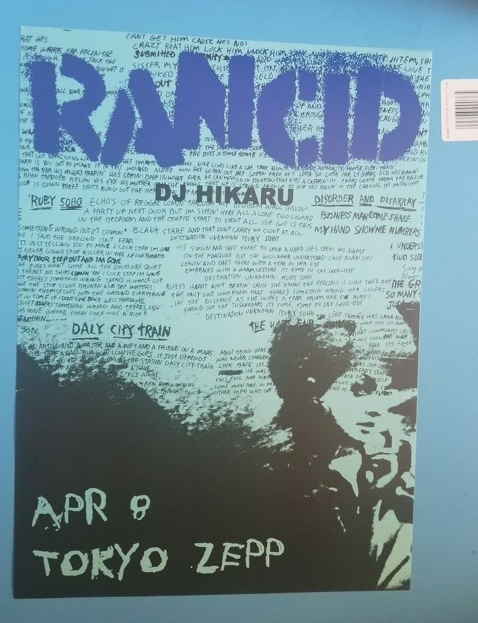 Rancid W/D.J. Hikaru,Disorder and Disarray April 8 TOKYO ZEPP Concert poster